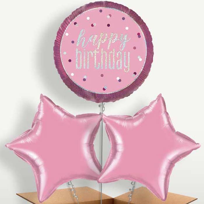 Pink & Silver Holographic Happy Birthday Balloon Bunch | Party Save Smile