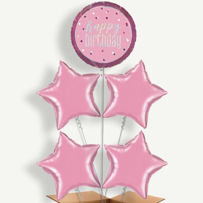Pink & Silver Holographic Happy Birthday Balloon Cluster | Party Save Smile