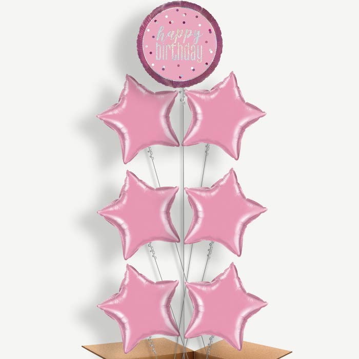Pink & Silver Holographic Happy Birthday Balloon Arrangement | Party Save Smile