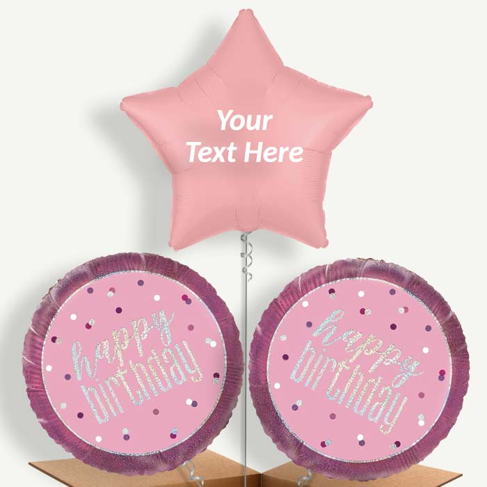 Personalisable Pink & Silver Holographic Birthday Helium Balloons | Party Save Smile