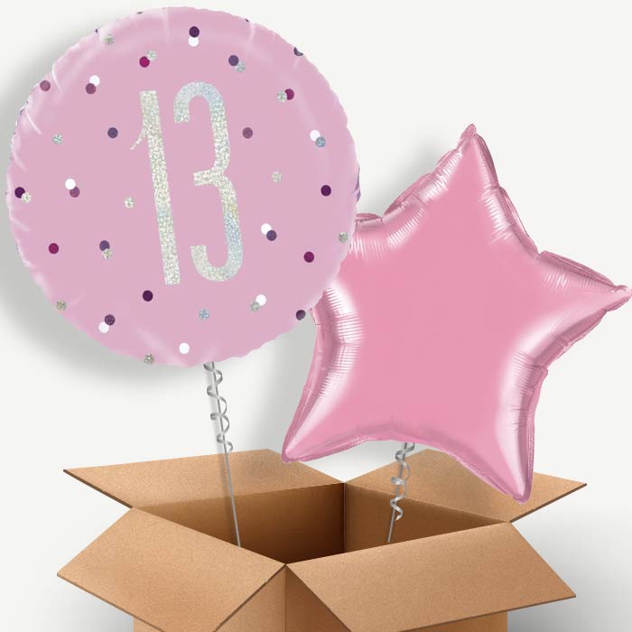Pink & Silver 13th Birthday Helium Balloon Couple | Party Save Smile
