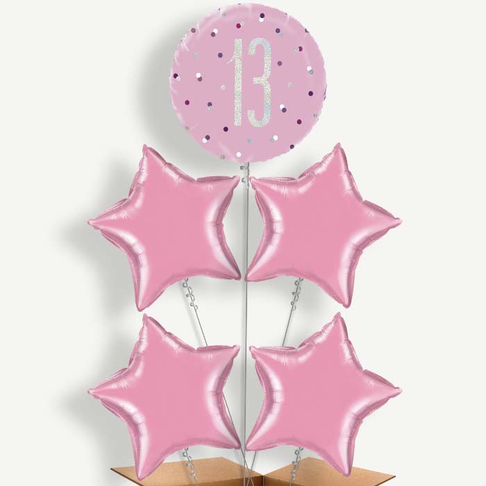Pink & Silver 13th Birthday Helium Cluster Balloons | Party Save Smile