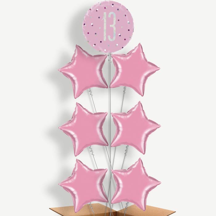 Pink & Silver 13th Birthday Helium Balloon Arrangement | Party Save Smile