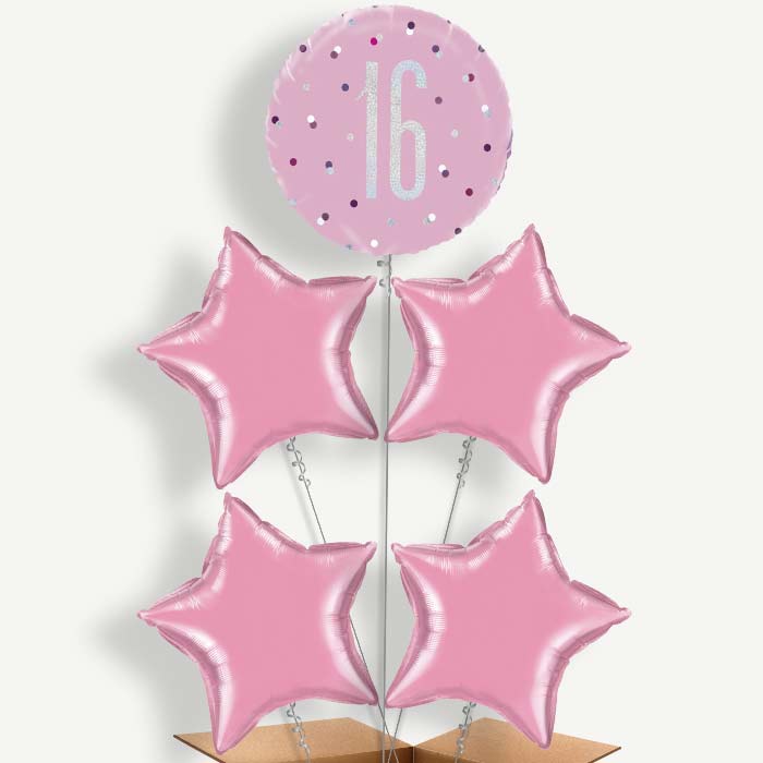 Pink & Silver 16 Birthday Helium Cluster Balloons | Party Save Smile