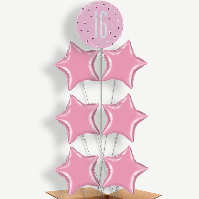 Pink & Silver 16 Birthday Helium Balloon Arrangement | Party Save Smile
