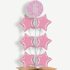 Pink & Silver 16 Birthday 7 Helium Balloon Arrangement