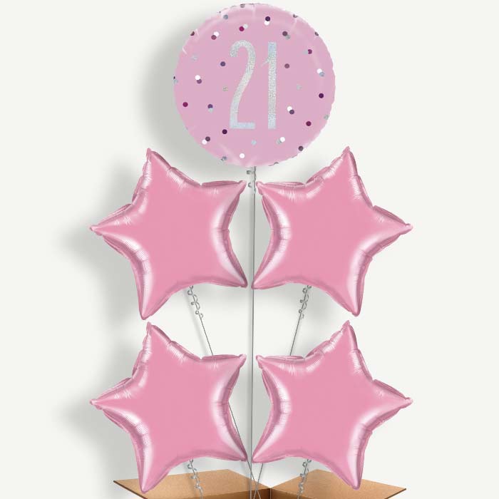 Pink Silver 21st Balloon Cluster Inflated with Helium | Party Save Smile