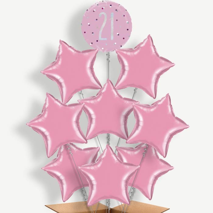 Pink Silver 21st Balloon Bundle Inflated with Helium | Party Save Smile
