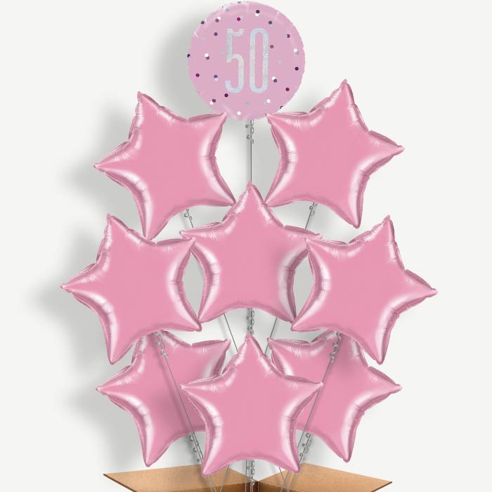 Pink & Silver 50th Birthday Helium Balloon Bundle | Party Save Smile
