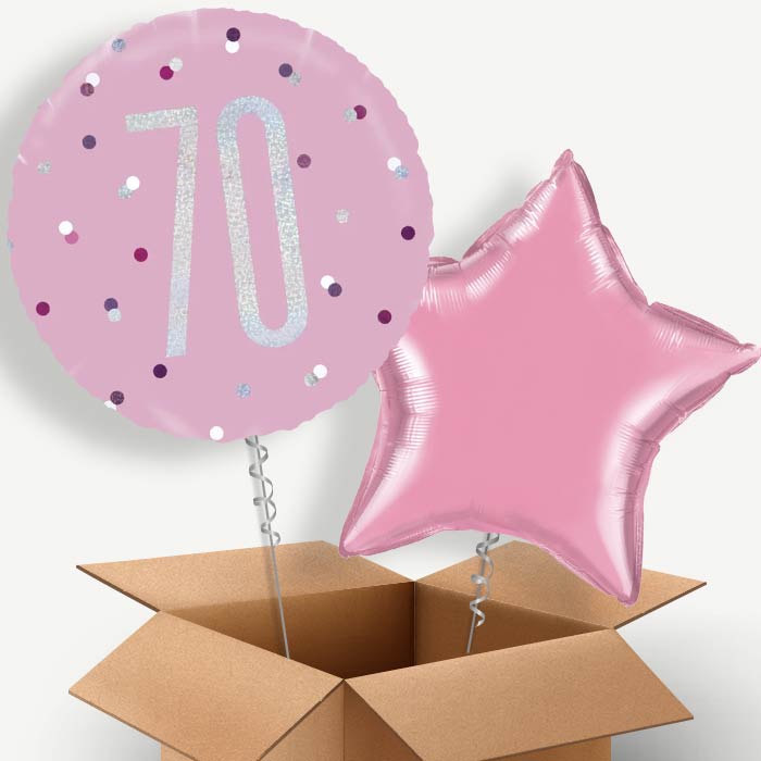 Pink and Silver 70thHelium Balloon Couple | Party Save Smile