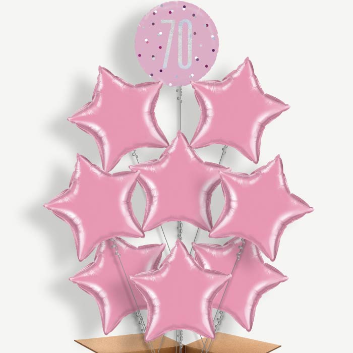 Pink & Silver 70th Balloon Bundle Inflated with Helium | Party Save Smile