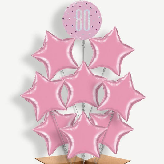 80th Birthday Pink Balloon Bundle Inflated with Helium | Party Save Smile