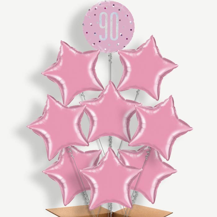 90th Birthday Pink Silver Helium Balloon Bundle | Party Save Smile