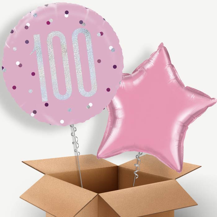 Pink Glitz 100th Birthday Helium Balloon Couple | Party Save Smile