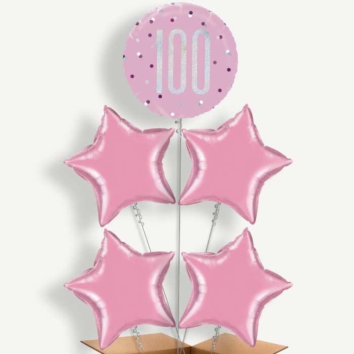 Pink Glitz 100th Birthday Helium Cluster Balloons | Party Save Smile