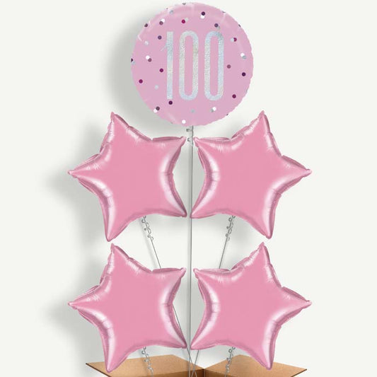 Pink Glitz 100th Birthday Helium Cluster Balloons | Party Save Smile