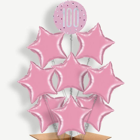 Pink Glitz 100th Birthday Helium Balloon Bundle | Party Save Smile