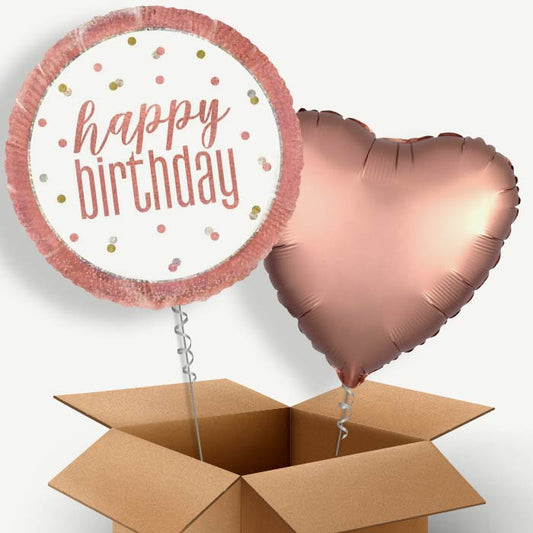 Rose Gold Holographic Happy Birthday Helium Balloon Couple | Party Save Smile