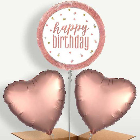 Rose Gold Holographic Happy Birthday Trio Balloon Bunch | Party Save Smile