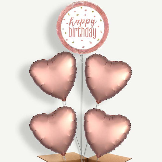 Rose Gold Holographic Happy Birthday Helium Cluster Balloons | Party Save Smile