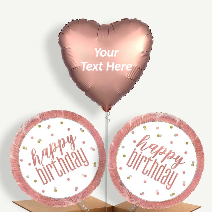 Personalisable Rose Gold Holographic Happy Birthday Helium Balloons | Party Save Smile