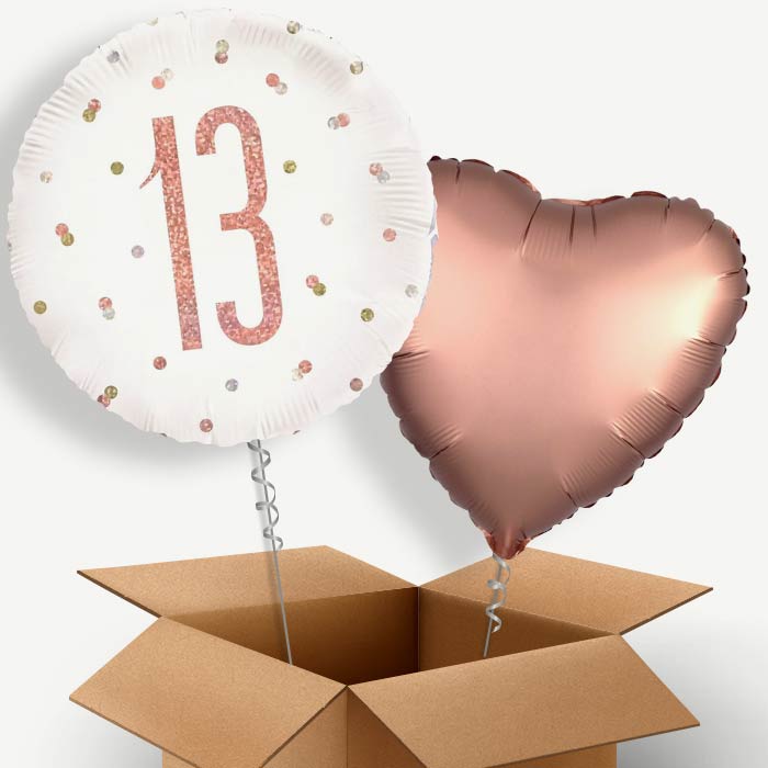 Rose Gold 13th Birthday Helium Balloon Couple | Party Save Smile