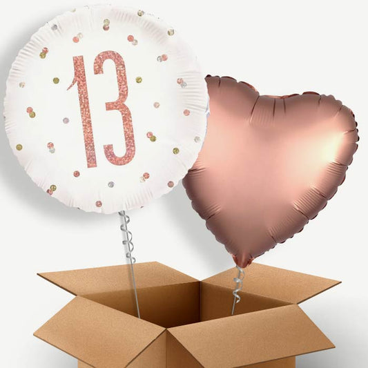 Rose Gold 13th Birthday Helium Balloon Couple | Party Save Smile