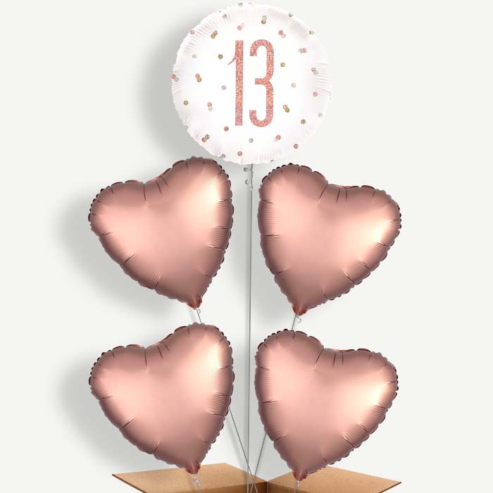 Rose Gold 13th Birthday Helium Cluster Balloons | Party Save Smile