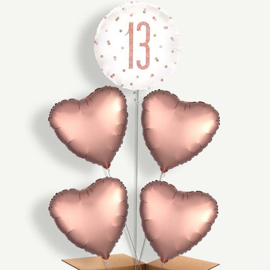 Rose Gold 13th Birthday Helium Cluster Balloons | Party Save Smile