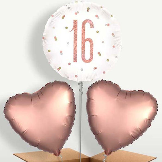 Rose Gold 16th Birthday Trio Balloon Bunch | Party Save Smile
