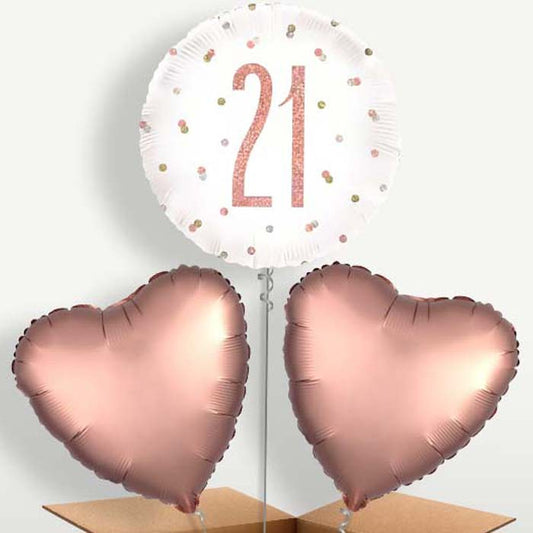 Rose Gold Holographic 21st Birthday Trio Balloon Bunch | Party Save Smile