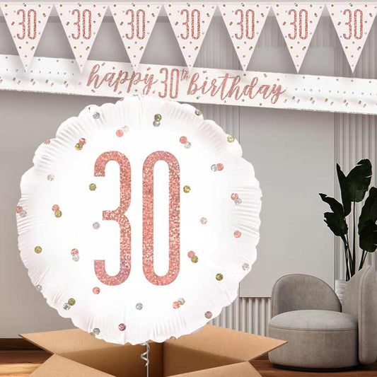 Rose Gold Holographic 30th Birthday Banners and Balloon | Party Save Smile