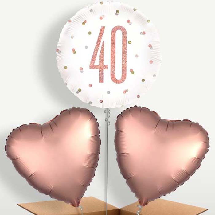 Rose Gold Holographic 40th Birthday Trio Balloon Bunch | Party Save Smile