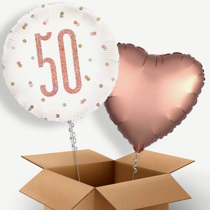 Rose Gold Holographic 50th Birthday Helium Balloon Couple | Party Save Smile