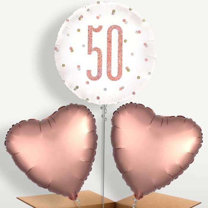 Rose Gold Holographic 50th Birthday Trio Balloon Bunch | Party Save Smile