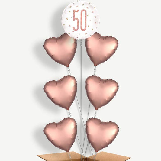 Rose Gold Holographic 50th Birthday Balloon Arrangement | Party Save Smile