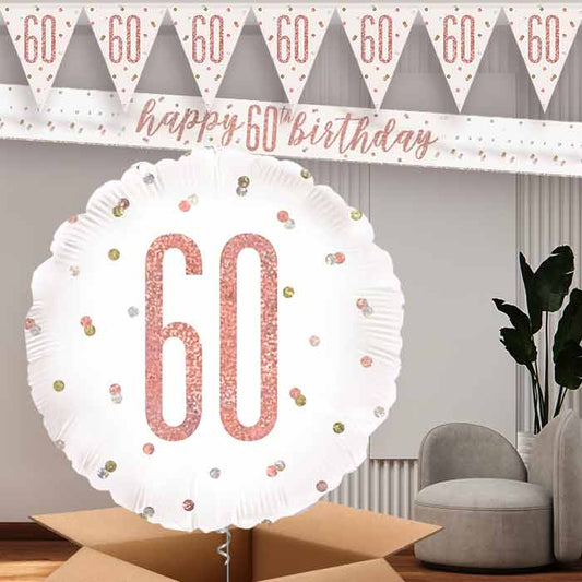 Rose Gold Holographic 60th Birthday Banners and Balloon | Party Save Smile