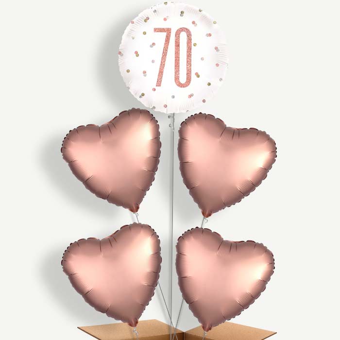 Rose Gold Holographic 70th Birthday Helium Cluster Balloons | Party Save Smile