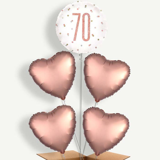 Rose Gold Holographic 70th Birthday Helium Cluster Balloons | Party Save Smile