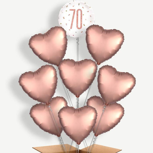 Rose Gold Holographic 70th Birthday Helium Balloon Bundle | Party Save Smile