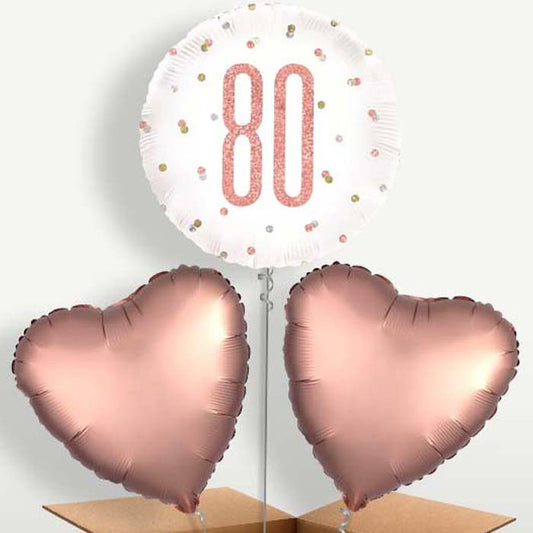 Rose Gold Holographic 80th Birthday Trio Balloon Bunch | Party Save Smile