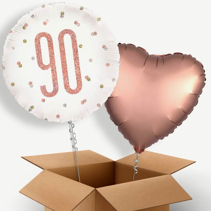 Rose Gold Holographic 90th Birthday Helium Balloon Couple | Party Save Smile