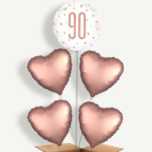 Rose Gold Holographic 90th Birthday Helium Cluster Balloons | Party Save Smile