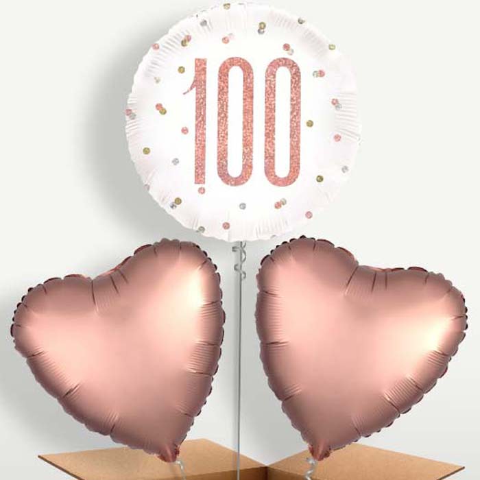 Rose Gold Holographic 100th Birthday Trio Balloon Bunch | Party Save Smile