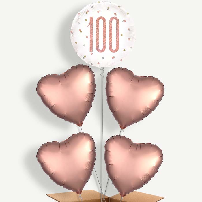 Rose Gold Holographic 100th Birthday Helium Cluster Balloons | Party Save Smile