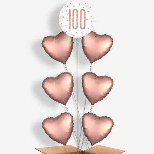 Rose Gold Holographic 100th Birthday Balloon Arrangement | Party Save Smile