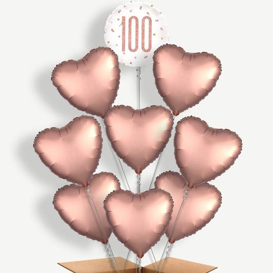 Rose Gold Holographic 100th Birthday Helium Balloon Bundle | Party Save Smile