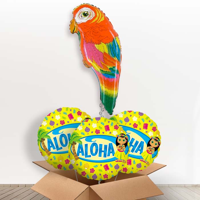 Tropical Parrot Shaped Giant Helium Balloon in a Box Gift with 3 Themed Balloons | Party Save Smile