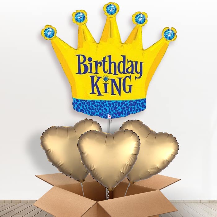 Giant King Crown Helium Balloons in a Box - With 3 Plain Balloons | Party Save Smile