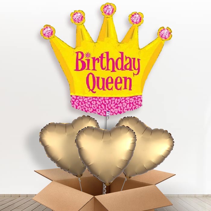 Giant Queen Crown Helium Balloons in a Box - With 3 Plain Balloons | Party Save Smile
